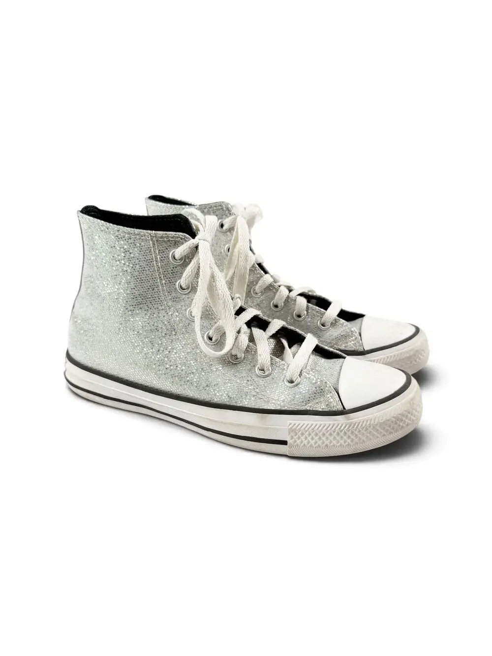 Converse Chuck Taylor All Star Glitter Silver High Top Sneakers Kids Size 4.5